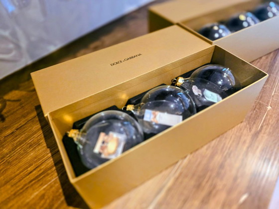 Image 1 of Boules de Noël Dolce & Gabbana – Coffret de luxe de 3 boules dans leur boîte d'origine – Édition collector rare