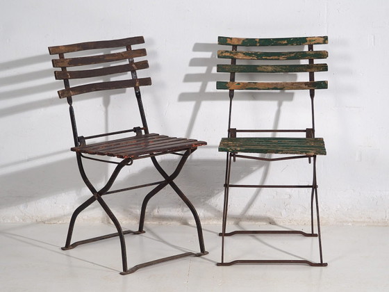 Antike klappbare Gartenstühle (ca. 1920). 4er-Set #33 – Wood, Iron (photo 19 of 25)