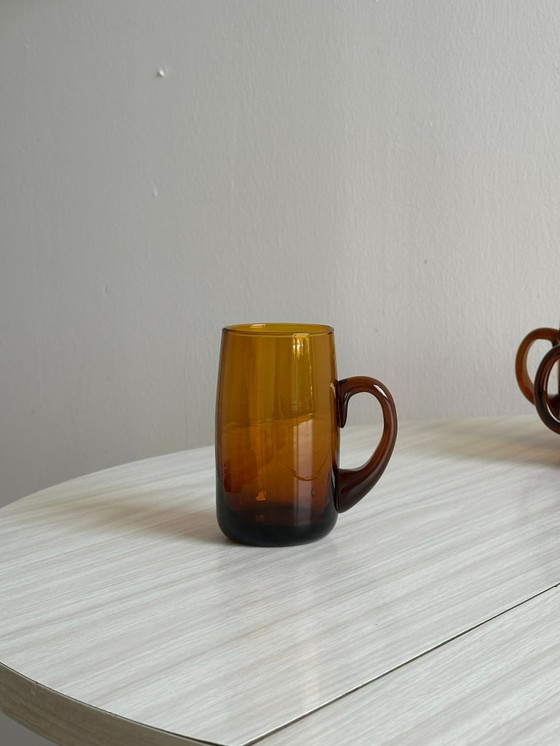 Image 1 of 4 tazze in vetro ambrato soffiato a mano