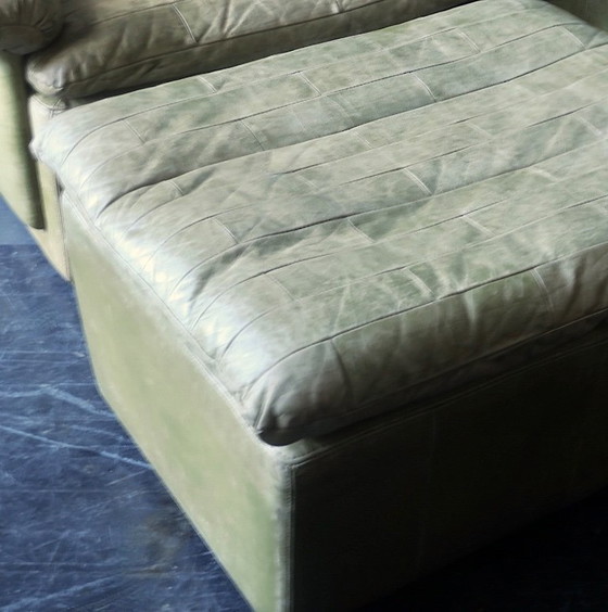 Patchwork Leather Olive Green Lounge Chair and Ottoman by Laauser, 1970s, Armchairs (photo 2 of 15)