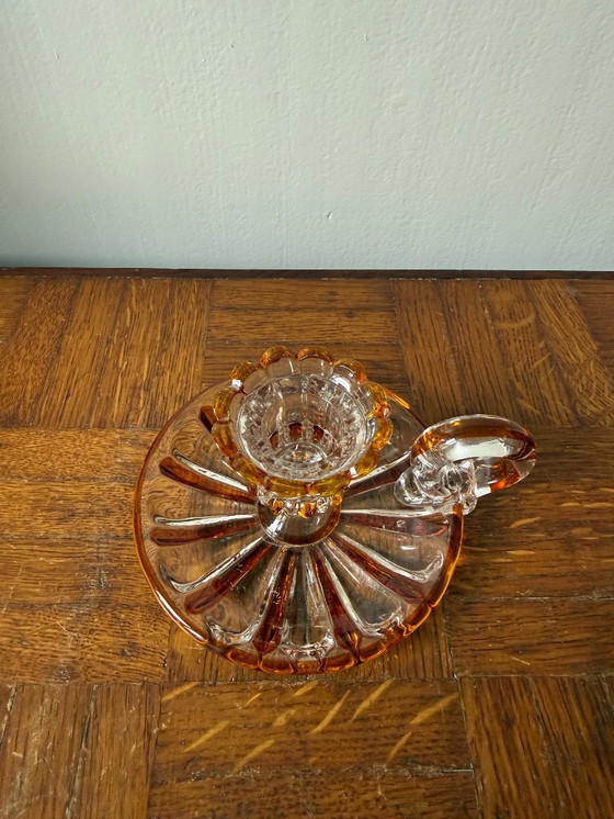 Image 1 of Bohemian Crystal Glass Hand Candlestick – Vintage Charm