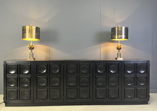 Pair of Lotus flower table lamps signed by Maison Charles, 1970s