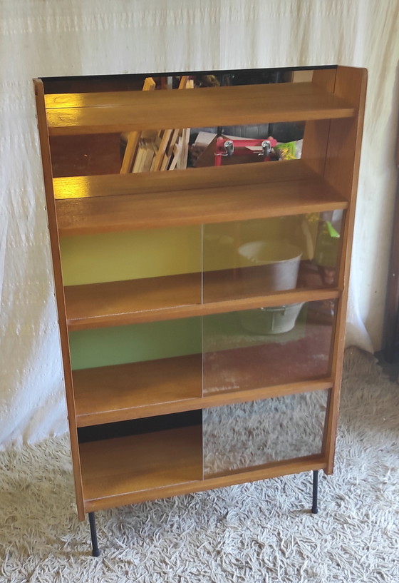 Modernistische houten boekenkast, toegeschreven aan Pierre Guariche - jaren 1950/60 – Boekenkasten, Wood (photo 8 of 8)