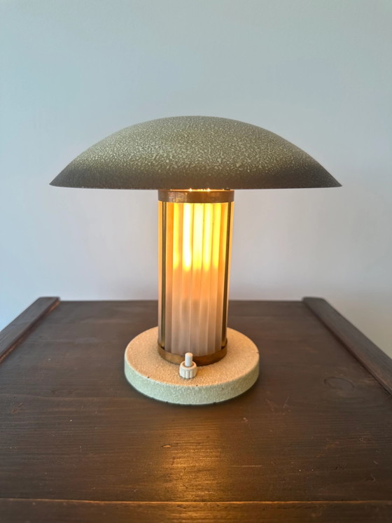 Art Deco Brass & Glass table lamp. France c.1920-30 (photo 5 of 13)