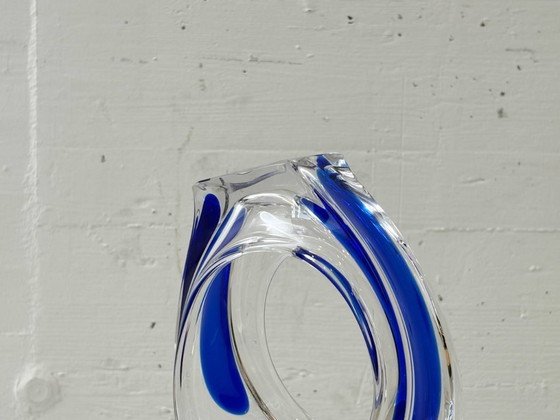 Image 1 of Vase en cristal de Murano à décor bleu, Italie, années 1970
