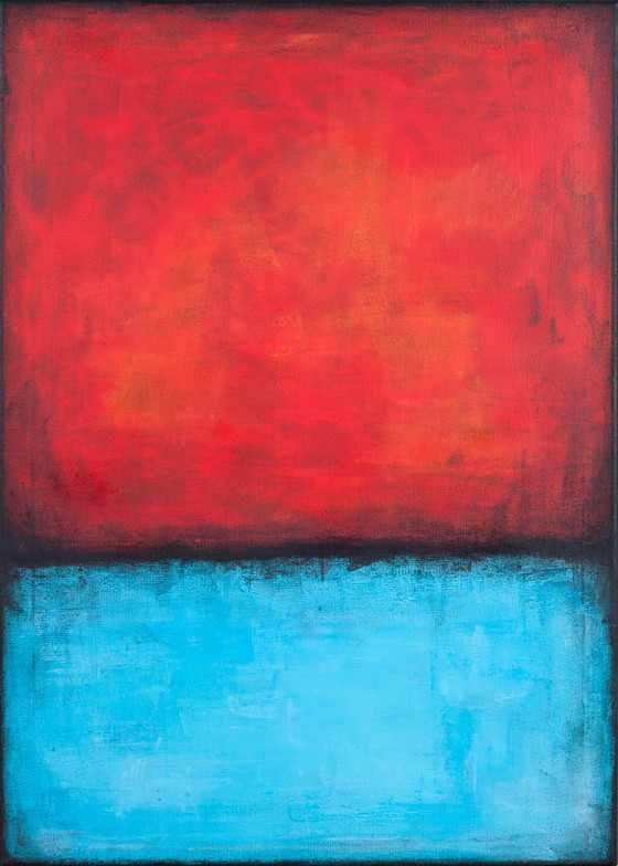 Image 1 of Red and Blue original minimalist abstract modern painting on stretched canvas