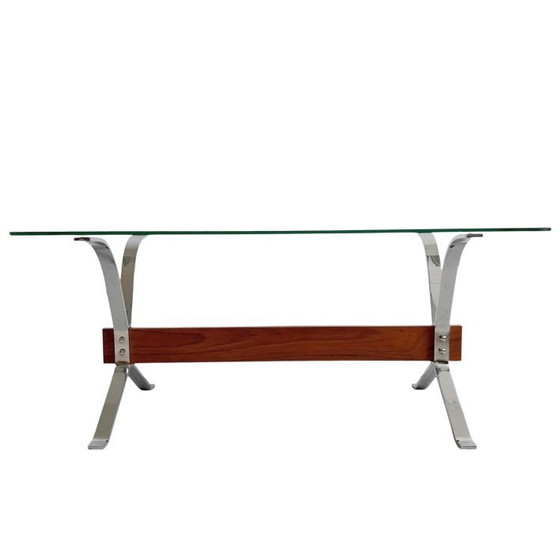 Image 1 of Vintage-Couchtisch im italienischen Design, Chrom, Glas, Teakholz, 1960er Jahre