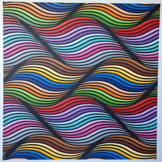 Waves – Dipinto Astratto Colorato 94 x 94 cm – Dipinti e disegni, Mdf (photo 2 of 6)