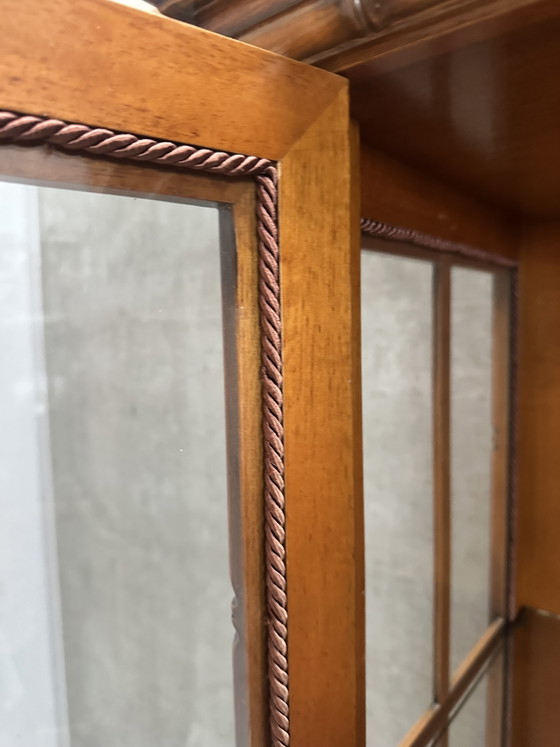 Vintage display cabinet with faux bamboo details 80s, Glass, Wood, Brown (photo 6 of 7)