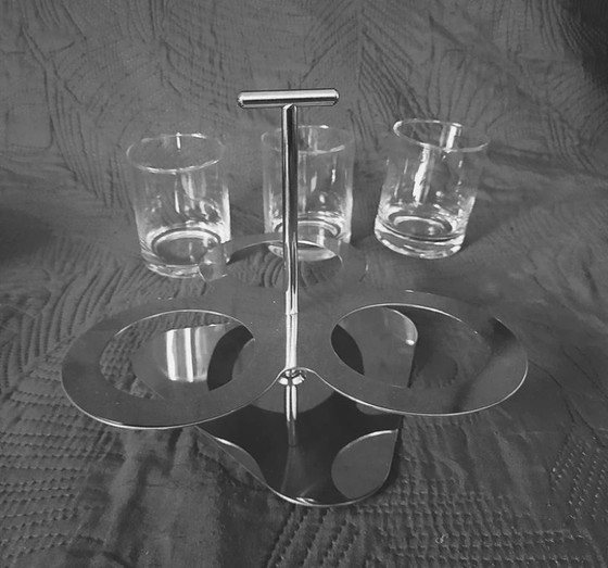 Image 1 of vintage Cilio Germany luxe dranken set 3 glazen met RVS houder