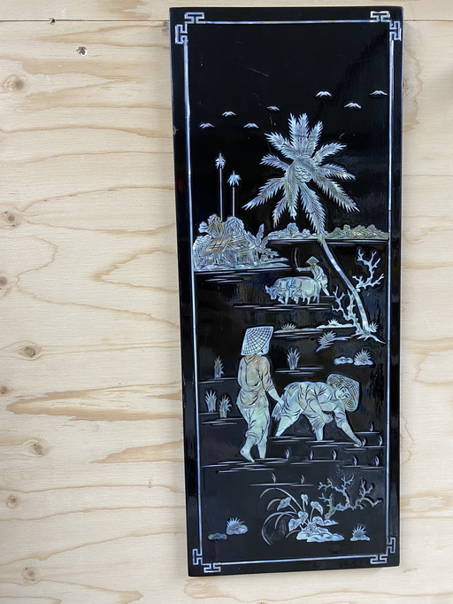 Plaque murale artistique en laque noire nacre