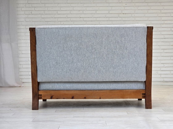 Image 1 of 1950s, Scandinavian 2-seater sofa, reupholstered, furniture wool, oak.