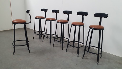 6 taburetes de bar de metal industrial francés Chaise Nicolle