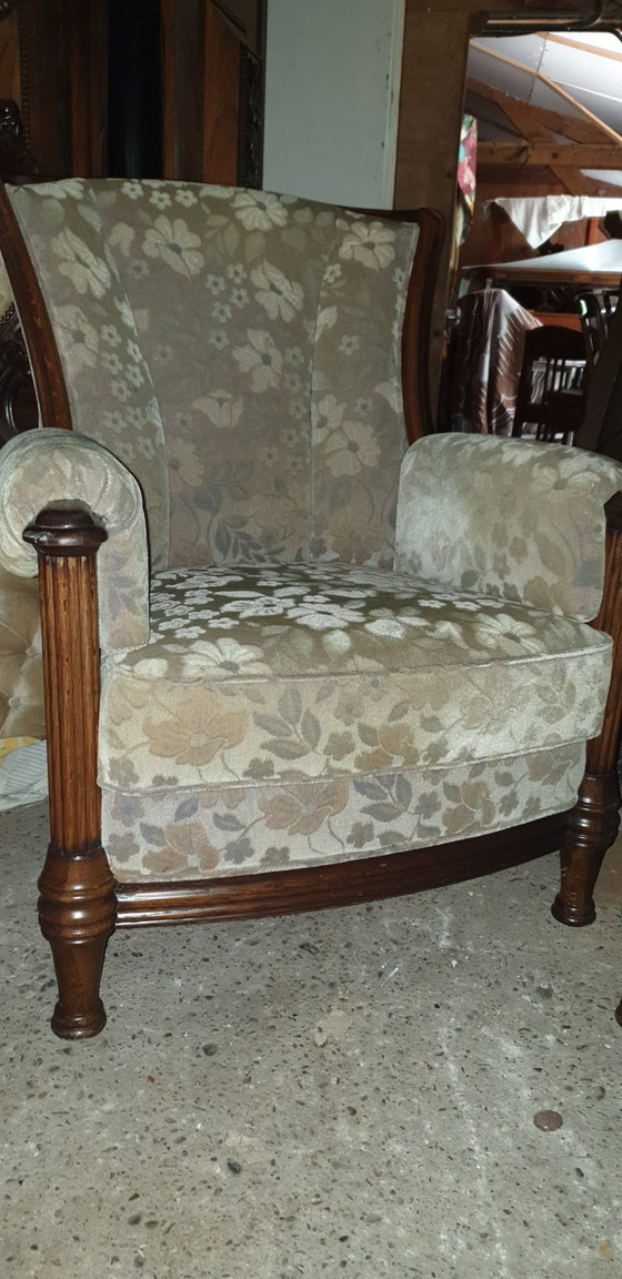 Image 1 of Classic oak wool mohair sofa with armchairs