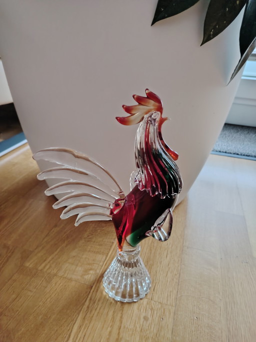 Vintage Murano glazen beeldje van een haan, handgemaakt