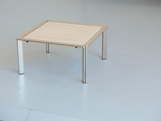 Image 1 of 1 Tavolino, acciaio inossidabile e pietra di travertino, Artelano France, anni '80.