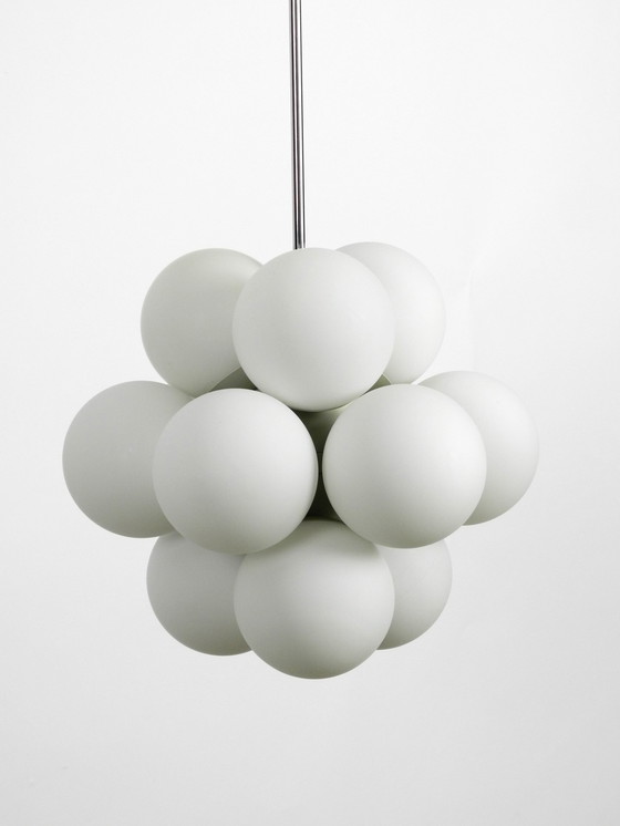 Image 1 of Beautiful Unused 1960S Atomic Space Age Kaiser Leuchten Metal Ceiling Lamp With 12 Glass Spheres In Light Gray