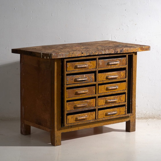 Industriële ladekasten van grenen en ijzer – Centraal-Europa, circa 1950 – Iron, Industrieel (photo 4 of 40)