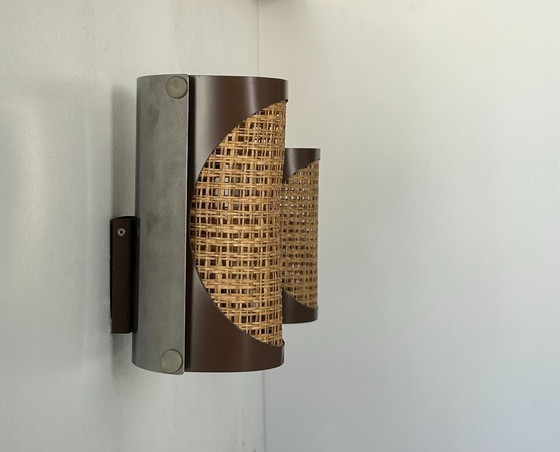 Image 1 of Pair of vintage sconces, cane and chrome, France 1970