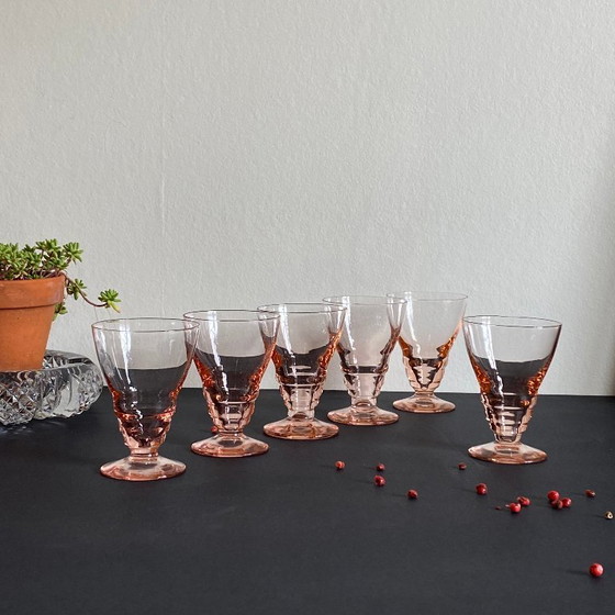 Image 1 of 6 rosa Art-déco-Gläser, 6 cl