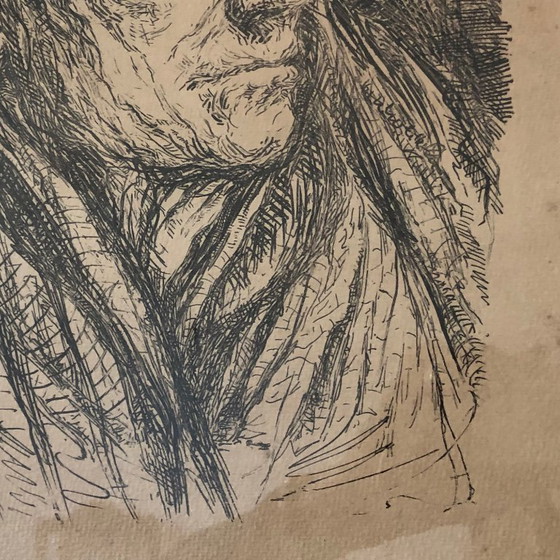 Image 1 of Original Expressionist Etching, 1914 – Contemplative Portrait of an Elderly Man