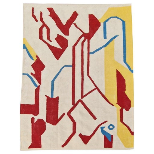 Tapiz de lana tejido a mano inspirado en la obra de Willem De Kooning | Arte textil (98 × 68 pulgadas)