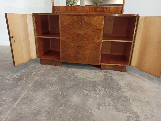 Image 1 of Art Deco walnut dresser sideboard with a mirror 
