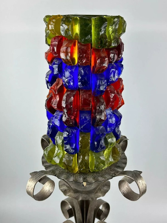 Image 1 of 60s 70s Brutalistische vloerlamp ijzer & glas vloerlamp Mid Century