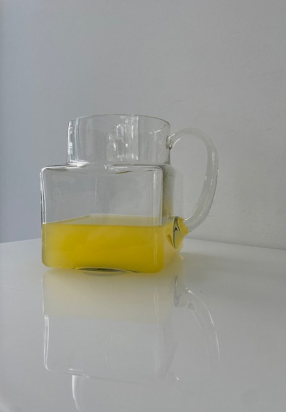 Image 1 of Jarra de cristal de diseño, forma cúbica, 1,5 L, soplada a mano.