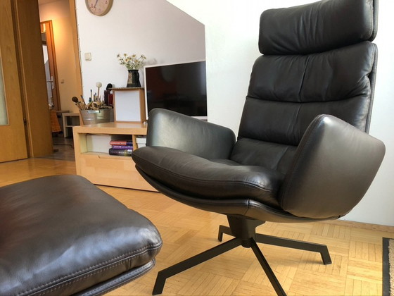 Image 1 of KFF Arva Lounge Sessel & Hocker | Echtleder Mokka | Wie Neu Mit Zertifikat