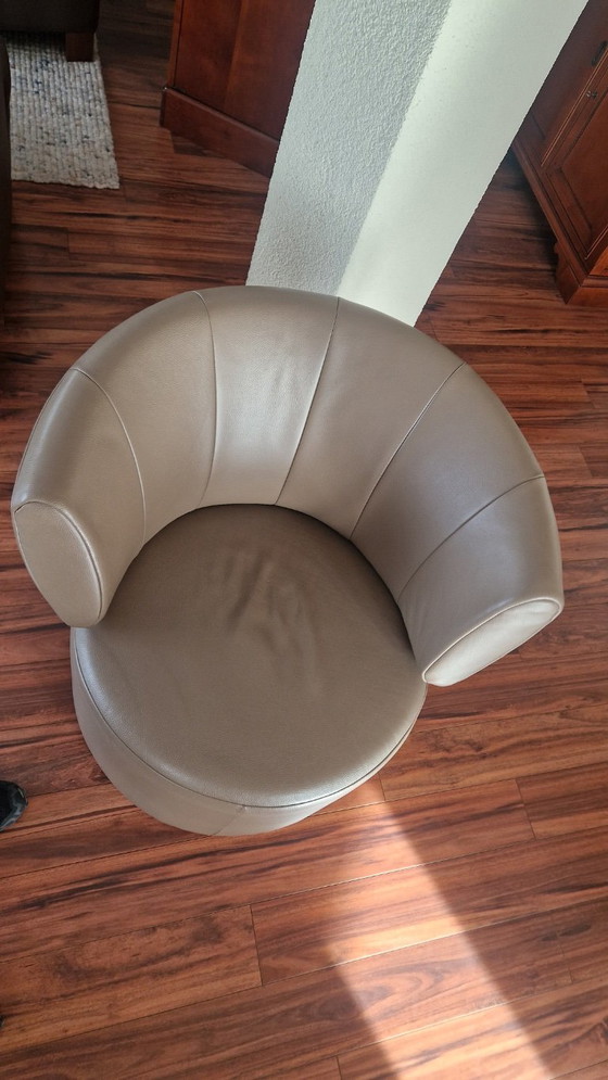 Rolf Benz Drehsessel aus taupefarbenem Leder, Drehstühle, Modern (Foto 6 von 7)