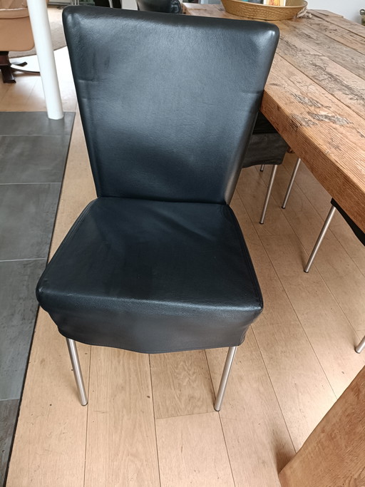 4 chaises de salle à manger en cuir – eetkamerstoelen, Metal, Leather