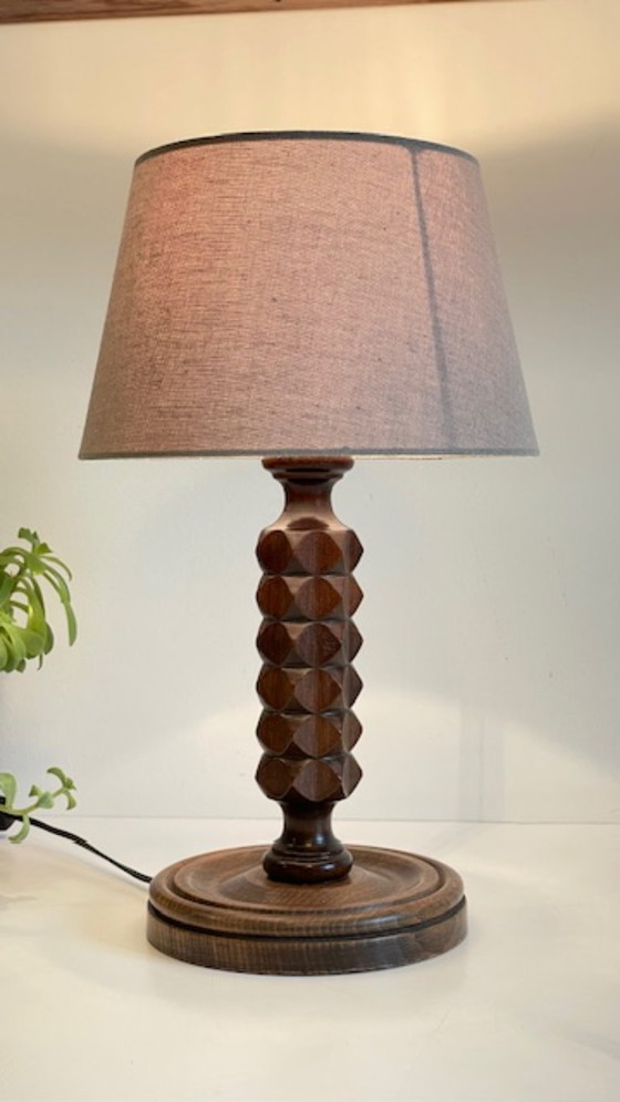 Image 1 of Vintage Geometric Wooden Lamp in the Style of Charles Dudouyt