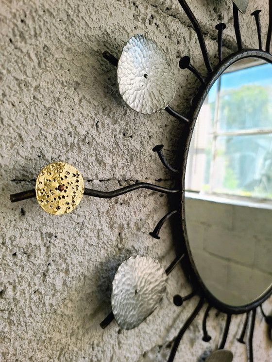 Image 1 of Handgemaakte zonnespiegel - uniek stuk ijzer messing aluminium