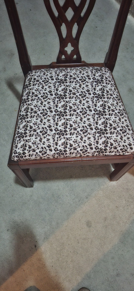 Set of 4 Chippendale-style dining chairs with leopard print seat – Wood (photo 2 of 10)