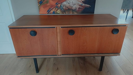 Mueble de televisión, aparador y mesita baja vintage de teca, años 60