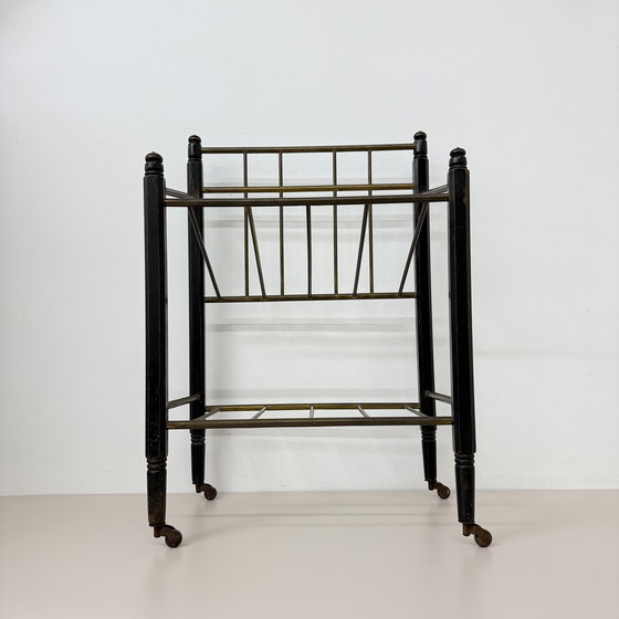 Image 1 of Vintage Wooden Magazine Rack with Brass Details, 1950's