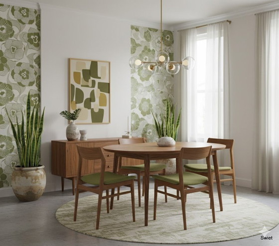 14293 Vintage Floral Wallpaper Olive Green White Retro – Wall decoration (photo 7 of 7)