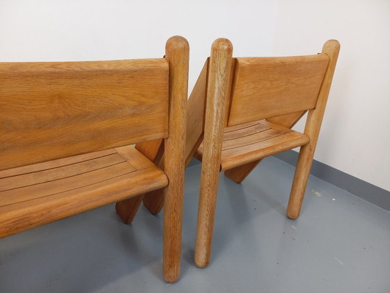 Image 1 of Exceptional suite of a large rectangular table and 4 vintage Brutalist chairs in solid oak from the 60s