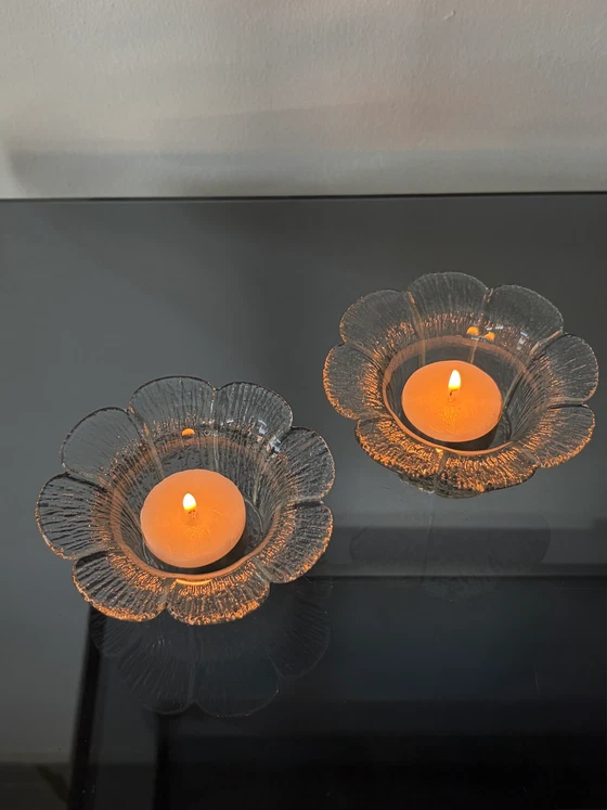 Set van 2 vintage Holmegaard theelichthouders van Sidse Werner – Werner (Sidse), Kandelaars en kaarsen, Glass (photo 2 of 4)