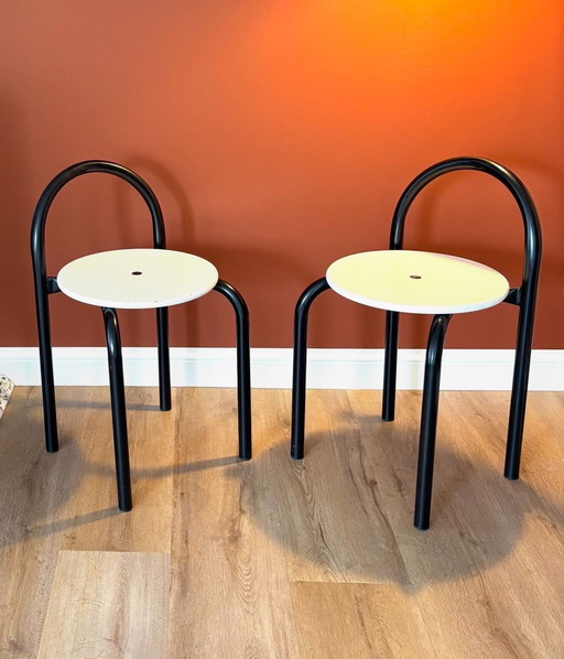 Vintage Memphis period chairs/stools with backrest