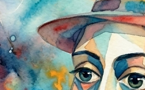 Abstraktes Aquarell / Die Frau Mit Dem Hut / (50x75 Cm) – Wanddekoration, Aluminium, Other, Abstract (photo 4 of 6)