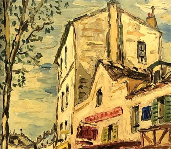 Image 1 of Oil on canvas – Montmartre, Place du Tertre, Paris. Original signed work – School of Paris – 20th century French art