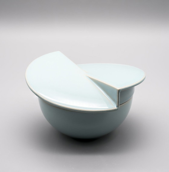 Image 1 of Vase à couvercle sculptural de Jan van der Vaart pour Rosenthal Studio-Linie Porcelaine émaillée turquoise 90s