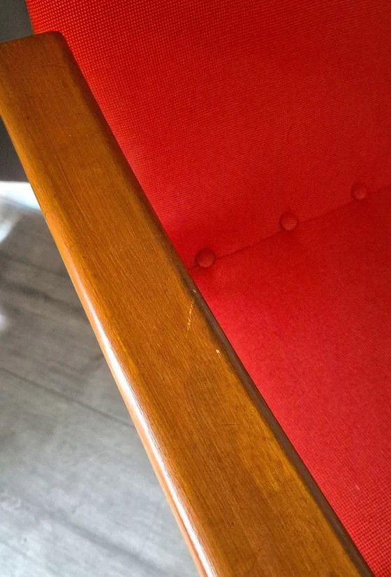 Image 1 of Sillón Fauteuil moderno de mediados de siglo de Louis van Teeffelen - Tapicería en rojo anaranjado