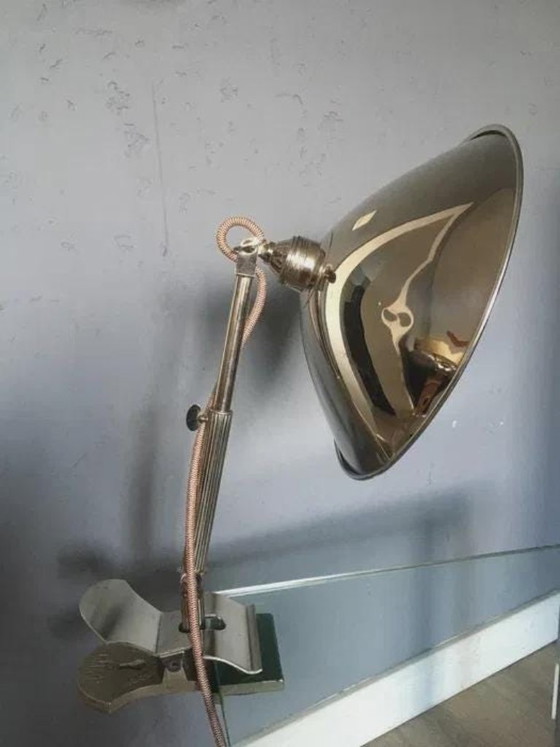 Glory industrial clamp lamp, chrome reflector shade, Germany, 1950s, Table lamps, Metal, Silver (photo 3 of 7)