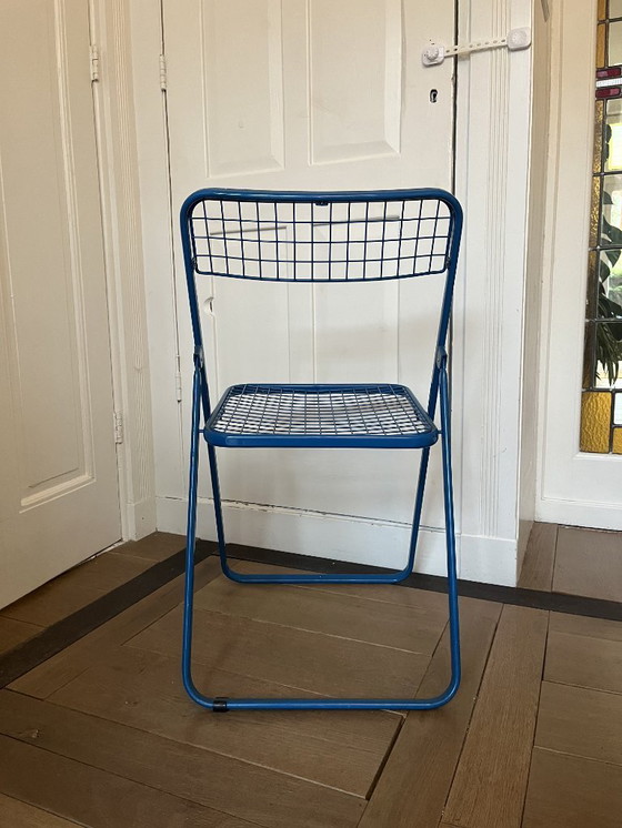 Image 1 of 3x Vintage folding chair by Niels Gammelgaard, two shades of blue and yellow