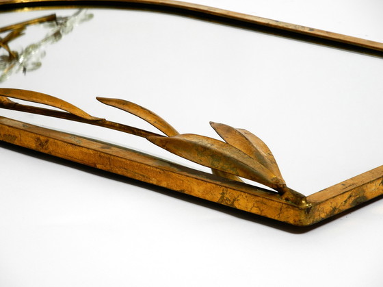 Image 1 of Beautiful Set Of A Floral Iron Wall Mirror And Matching Shelf Gold Plated By Banci Firenze Italy