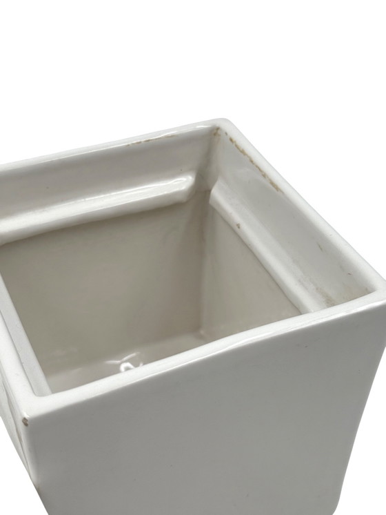 Image 1 of Estudio OPI, Jarrón/cenicero de cerámica Ikebana de estilo espacial blanco, Gabbianelli Italia, ca. 1970