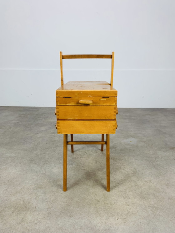 Image 1 of Travailleuse Vintage Pieds Compas, Bois, Années 60